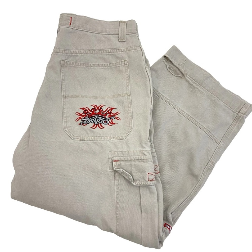 Jnco Vintage Khaki Cargo Pants 90’s 36x30 Distressed Crown Tag Logo Baggy y2k M
